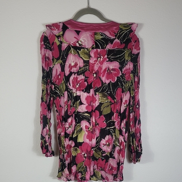 Y2K Sunny Leigh Floral Sheer Button Up Top Size L Fairy Romantic Girly Pink - Picture 11 of 16